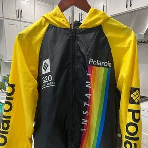 Polaroid 340 Land Camera Yellow/Black Full Zip Windbreaker Jacket. Size medium